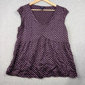 Gap Maternity Blouse Womens XL Purple Pink Floral Heart Babydoll Cap Sleeve Top